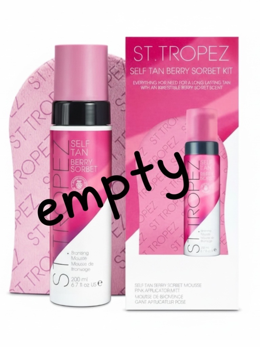 NWOB St. Tropez Limited Ed. Berry Sorbet Self Tan Mousse + Pink Velvet Mitt Set